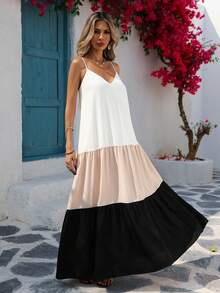 Vivid Eden 撞色编织吊带连衣裙，春夏装扮，夏季服装，情人节，女士度假装，女士沙滩装，节日，浪漫优雅服装，波西米亚风，甜美，锐舞节服装，热带度假女士服装，嘉年华 - 彩色 - 查看 3