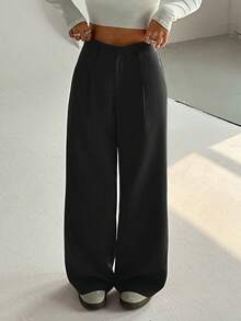 SHEIN Unity 1 chiếc quần ống rộng dáng suông, tối giản, đa năng dành cho nữ, phù hợp cho công sở, học đường, ngày Nhà giáo, mọi mùa, màu đen. - màu đen - Xem 6