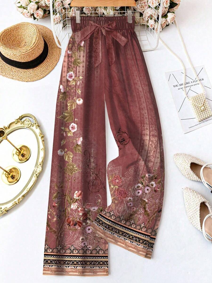 SHEIN LUNE Women's Waist Tie Pants, Suitable For Spring And Summer Carnival - Pink - View 1