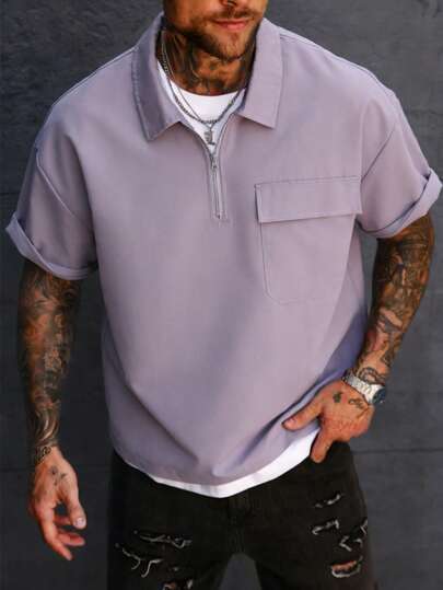 SLATEMANN 男士休闲紫色短袖衬衫，成熟风格，适合春夏穿着。男士短袖Polo衫，纯色Polo衫，拉链Polo衫，男士休闲衬衫，男士夏季Polo衫，街头风日常休闲，情人节短款男士衬衫，男士短袖休闲衬衫，街头风《鬼灭之刃》男士翻领衬衫，复古风格，适合日常休闲、周末旅行、户外活动、探险旅行、轻松的工作环境、送给男友/丈夫的礼物、周年纪念/生日礼物、派对、暑假等场合。