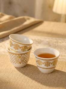 Cirelle 阿拉伯咖啡套装（Finjan） - 1至6个手绘陶瓷杯，用于盛装土耳其咖啡和达拉（Dallah），传统礼品 - 彩色 - 查看 2