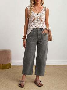 EMERY ROSE Quần jeans ống loe rách cỡ lớn - Màu xám đen - Xem 5