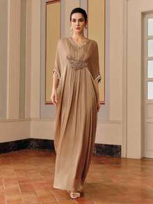 Anewsta Women's Long Summer Kaftan Dress, Elegant And Graceful Style, Suitable For Banquet, Cocktail Party, New Year, Christmas, Valentine's Day - Champagne - View 1