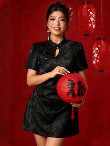 Elenzga 大码提花针织镂空连衣裙，春夏款 - 黑色 - 查看 5