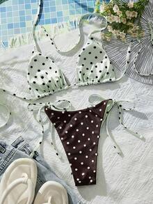 Swim Mod 双面可穿女士两件式泳衣，波点图案比基尼套装，适合游泳、水疗、度假 - 彩色 - 查看 2