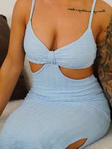 SAYEHFBABY 度假休闲性感格纹背心，纹理面料 - 淺藍色 - 查看 3