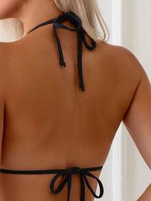 Swim Mod Women's Vacation Beach Striped Halter Swimsuit Top - Black and White - View 2