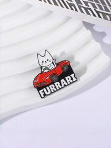 Joivida 1pc Cartoonish Design Of A Playful Cat In The Shape Of A White Cat Driving A Red Sports Car, Made Of Alloy With Baked-On Paint. A Cute Cat Badge Or Brooch. - Multicolor - View 5