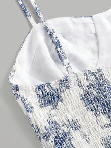 SHEIN 少女碎花无袖中长连衣裙 - 藍白色 - 查看 6