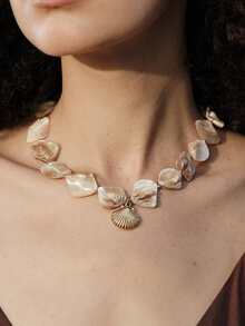 Opalesca 女士项链，珍珠/水晶，18K镀金，适合夏季/海滩/舞会/派对/假日/度假、订婚/结婚/承诺等场合，送给妈妈/女士/女孩/母亲 - 金色 - 查看 1