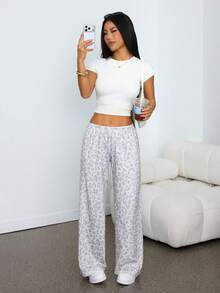 SHEIN PETITE Women's Casual Leopard Print Drawstring Waist Sweatpants,Back To School Clothes,Fall Clothes For Women - Multicolor - View 7