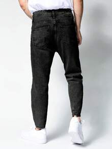 ROMWE MEN Street Life Quần jeans nam trơn màu, kiểu dáng thường ngày, có túi. - màu đen - Xem 2