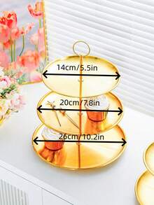 1 pieza Bandeja de fiesta de acero inoxidable de 2/3 niveles - Bandeja redonda plateada, adecuada para pasteles, frutas, postres y té - Soporte ideal para cupcakes y servidor de bufé - Multicolor - Ver 4