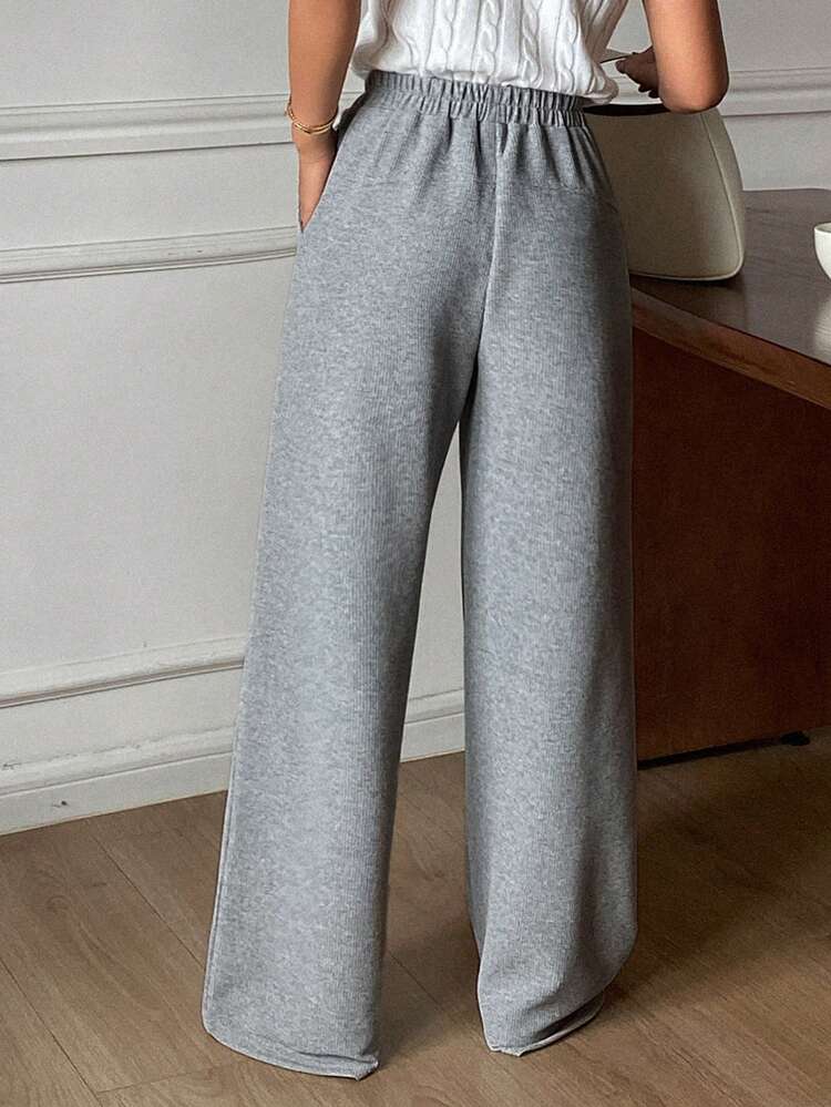 Women's Loose Solid Color Wide Leg Pants, Elastic Waist Casual Sports Trousers, Spring/Autumn