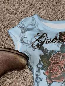 Glimmora 女士数码印花修身短袖T恤 - 彩色 - 查看 3