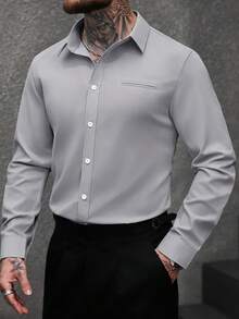 Manfinity Bizformal Camisa casual de manga larga para hombre de color blanco - Gris - Ver 4