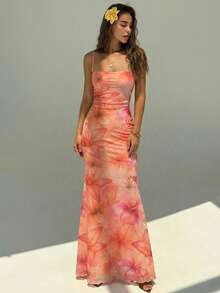 Aloruh Đầm nữ in hoa dáng ôm, đuôi cá, thích hợp cho kỳ nghỉ. - Nhiều màu - Xem 5