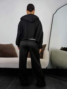 SAYEHFBABY بنطلون فرنسي رمادي فاتح ذو قصة واسعة، بنطلون كاجوال يومي للنساء، ملابس شتوية للخروج والمدرسة والارتداء اليومي بتصميم ال- Y2K، بنطلون محبوك بياقة منحرفة باللون الأبيض - الأسود - مشاهدة 2