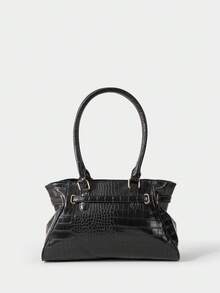 SHECARRY Bolso de mano tipo tote para mujer, bolso de hombro con estampado de cocodrilo - Negro - Ver 4