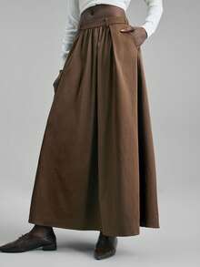 Ontre 2026春夏新款女士长裙，深棕色，宽松版型，简约时尚，适合通勤穿着。 - 棕色 - 查看 6