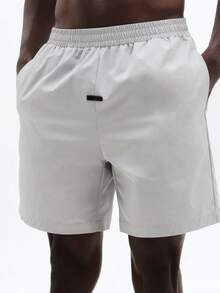 SUMWON 男士宽松版型沙滩短裤，弹性腰带，侧边口袋，夏季沙滩泳裤，及膝休闲泳装 - 灰色 - 查看 6