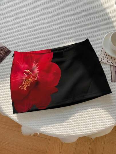 Comfortcana Falda mini de cintura baja casual de vacaciones para mujer, falda mini de vacaciones para mujer, falda de verano para mujer, estampado floral, atuendo de playa