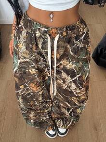 SHEIN Coolane 大码弹力腰宽松直筒撞色裤 - 黑色 - 查看 1