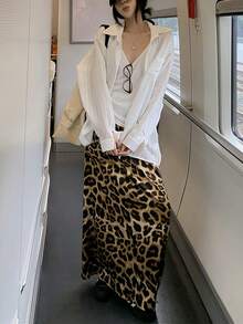 K-Vae Chân váy họa tiết da báo cạp chun, kiểu dáng thường ngày, đa năng. - Màu vàng - Xem 4