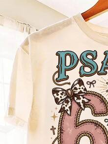 EMERY ROSE Digital Print Loose Fit Round Neck Short Sleeve T-Shirt - Apricot - View 3