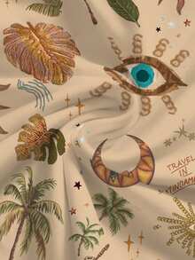 ROMWE Fairycore Hippie Vacation Sexy Lady Sun Moon Star Coconut Tree Sun Women Camisole - Beige - View 3