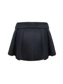 Modviera Damen Herbst/Winter gestreifte Taille Falten A-Linie Slim Fit Mini Rock - Verschiedenfarbig - Übersicht 3