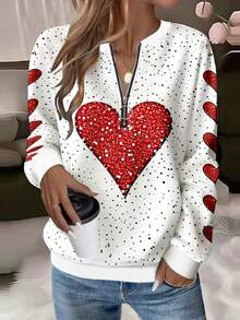 EMERY ROSE 加大码女式爱心波点印花拉链圆领卫衣 - 彩色 - 查看 1