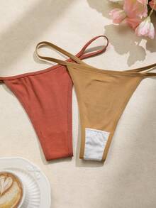 Lowkey Lull 7pcs/Pack Solid Color Thin Strap Seamless Breathable Panties, Thong - Multicolor - View 3