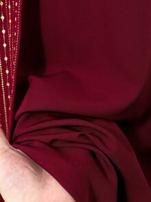 SHEIN Tween Girls' Jacket & Dress Set, Textured Fabric With Metallic Print, Comfortable, Elegant And Luxurious Appearance - Burgundy - View 5