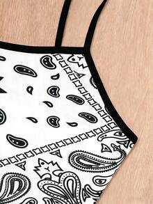 Trelyra Paisley Print Hanky Hem Cami Top Graphic Tees Women Tops - White - View 5