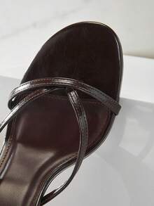 SHUZIA Women's Elegant Minimalist Patent PU Ankle Strap Stiletto Heel Sandals - Chocolate Brown - View 6