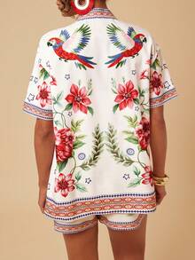 Travachic Women's Tropical Print Shirt & Shorts 2 Pieces Set - Multicolor - View 2