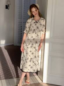 DAZY 少女碎花荷叶边纹理夏季睡裙