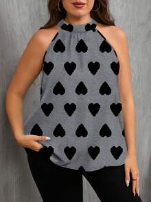 EMERY ROSE Áo hai dây buộc cổ dáng rộng, in họa tiết trái tim khắp thân, thích hợp cho ngày Valentine. - Nhiều màu - Xem 4