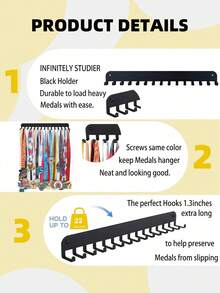 Giá Treo Huy Chương - Giá Treo Huy Chương Cá Nhân Hóa Dành Cho Vận Động Viên Thể Thao, Chất Liệu Thép Đen Chắc Chắn, Chứa Được Hơn 60 Huy Chương, Dễ Lắp Đặt, Giá Trưng Bày Huy Chương Treo Tường, Giá Treo Huy Chương, 20 Móc, Lưu Trữ Đồ Dùng Học Tập - màu đen - Xem 4