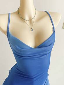 Soleia 女士彩色复古印花垂褶领口层叠荷叶边下摆连衣裙，度假风 - 彩色 - 查看 4