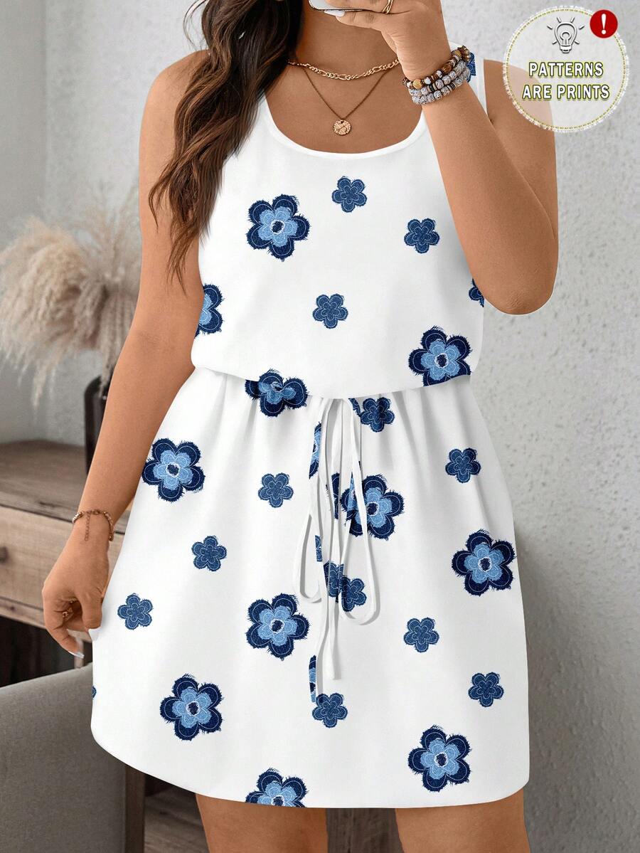 EMERY ROSE Đầm không tay thanh lịch, họa tiết hoa lãng mạn, kiểu dáng thường ngày dành cho nữ, thích hợp cho mùa hè, màu trắng. - Nhiều màu - Xem 1