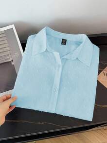 GlowEve CURVE Áo sơ mi trơn màu, cỡ lớn, kiểu dáng thường ngày, mùa hè. - Màu xanh nhạt - Xem 5