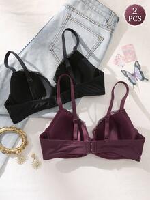 DesireSculpt 2pcs Women's Underwire Lace Bras, Sexy & Comfortable Lift And Support - Multicolor - View 2