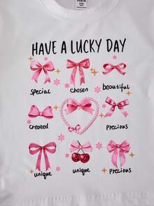 SHEIN ChillGRL 2pcs/Set Tween Girls' Crew Neck Fitted Short Sleeve Bow Print T-Shirt And Letter Print Suspender Pants Set - Black - View 8