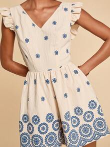 Travachic Women's Romantic Floral Print Cap Sleeve Jumpsuit, Summer Holiday - Multicolor - View 2