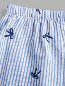 Firerie Kids 少女蝴蝶结花卉蓝色条纹吊带背心+宽松长裤两件套，休闲时尚，百搭，适合派对、郊游、姐妹合照、公园、露营、度假、日常休闲等场合。 - 藍色 - 查看 3