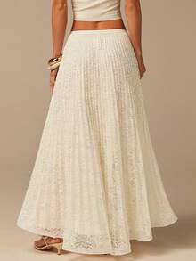 COSMINA Women's Elegant Lace Pleated Long Skirt, Versatile For Commute, Office, Boho, Vacation, Date, Wedding Guest - Apricot - View 7