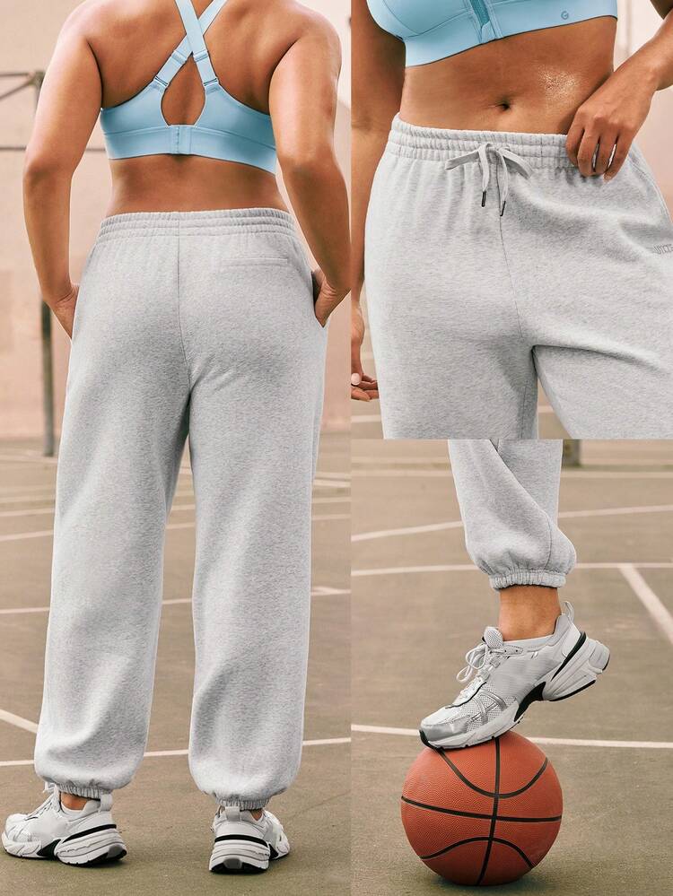 Plus Size 30" Everyday Fleece Cozy Legs Soft Warm Side Pockets Adjustable Drawstring Waist Oversized Fit Elastic Cuffs Sweatpants Daily Casual Wear