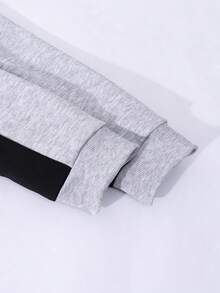 Teen Girls Grey Polyester Raglan Long Sleeve Round Neck Hoodie And Sweatpants Co-Ords With Letter Pattern And Side Stripe For Everyday Casual Style - Grey - View 4